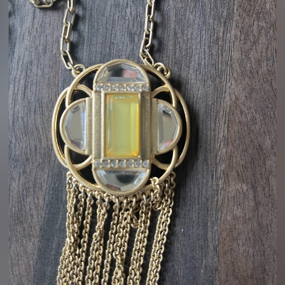 LIA SOPHIA COMPASS Necklace Rhinestones Gold Tone Chain Fringe Excellent - Picture 5 of 8